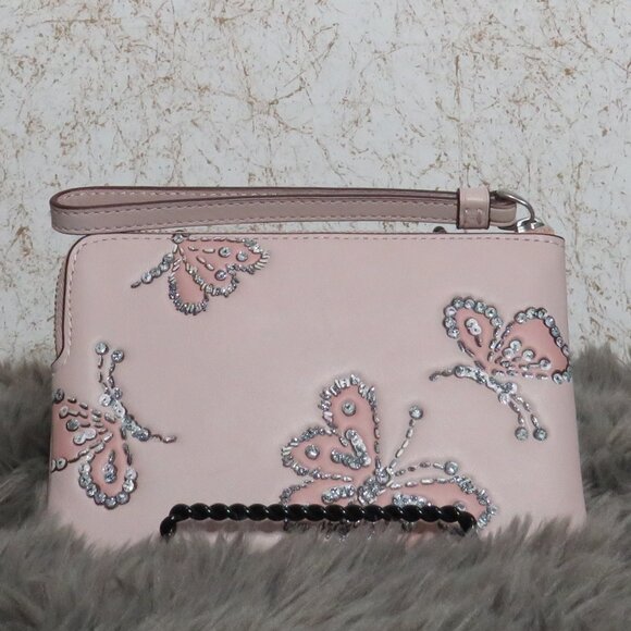 Coach Corner Zip Wristlet with Sparkly Butterfly (Seashell) - Picture 3 of 6